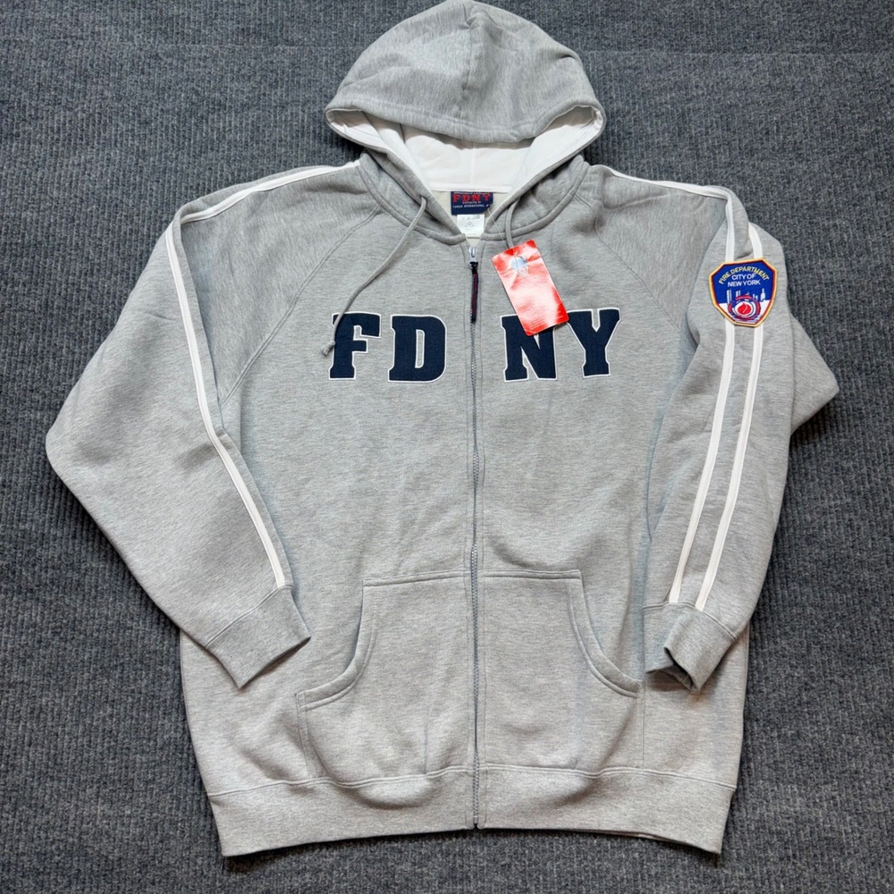FDNY Official Licensed Full Zip‎ Hoodie Mens XL Gray Fire Dept New York City